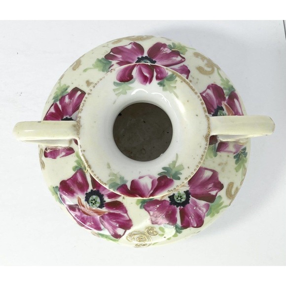 Antique Circa. 1880’s NIPPON Porcelain Moriage Footed Handpainted Floral Vase 7” - Picture 5 of 9